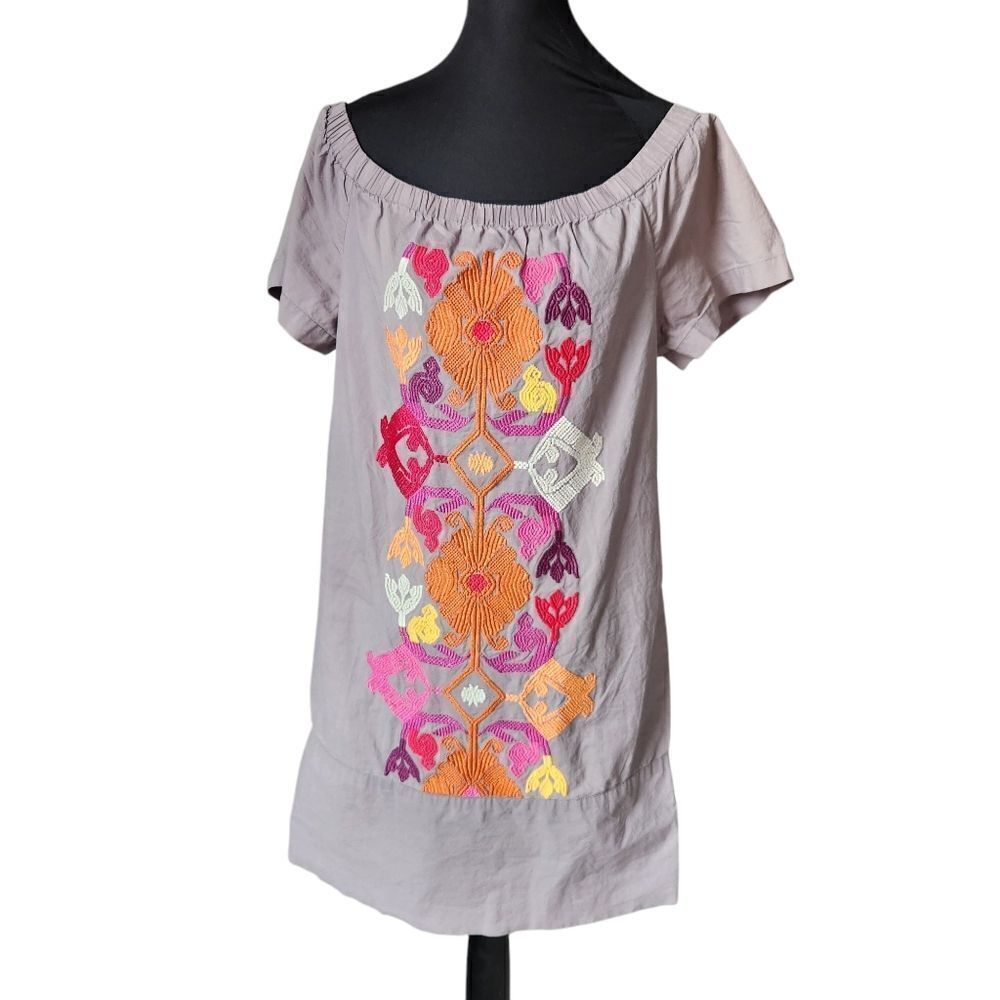 Ivy Jane Embroidered Dress Womens Small Gray Tunic Knee Length Cotton